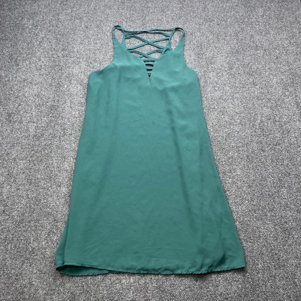 Naked Zebra‎ Strappy Cage Neck Lattice Detail Green Chiffon Mini Dress